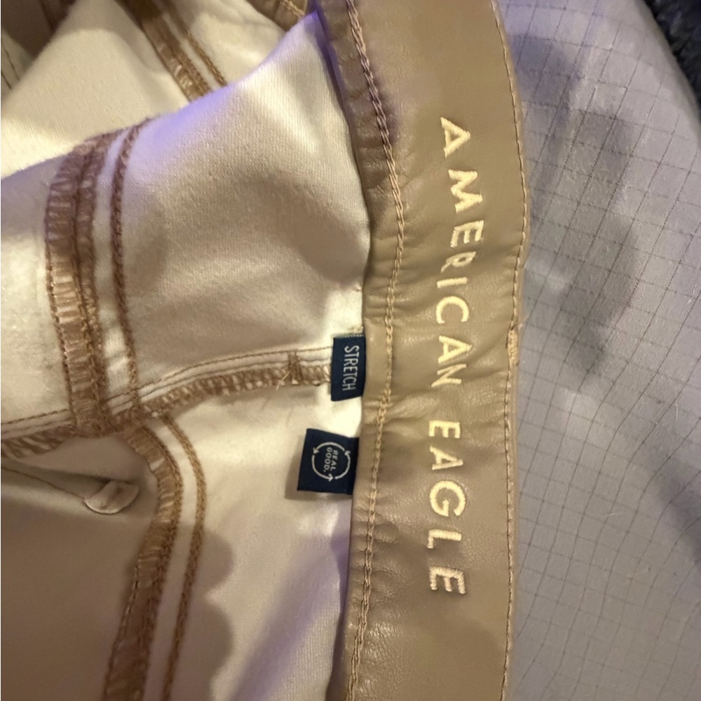 American Eagle Beige Faux Leather High Rise Stretch Pant